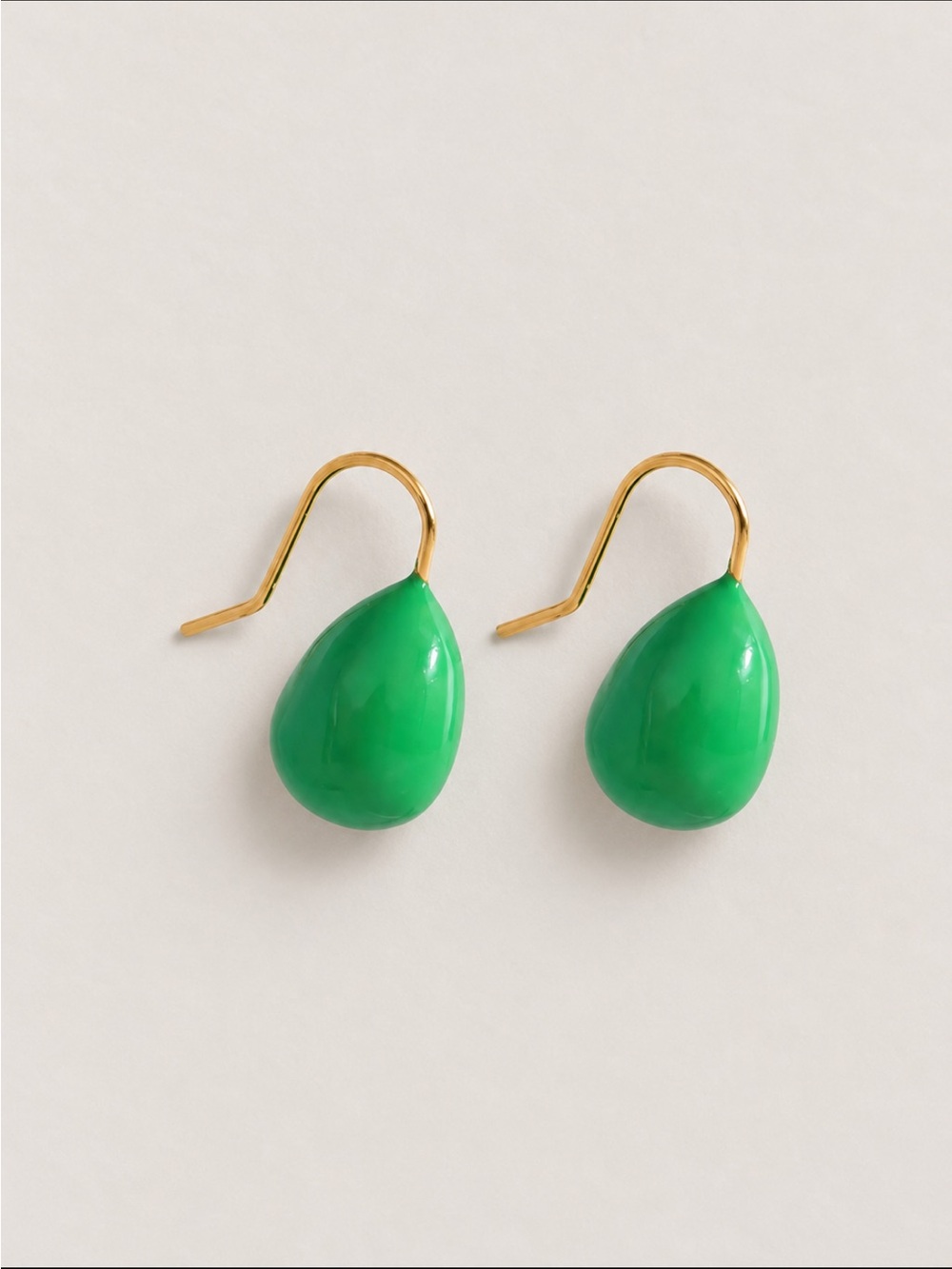 New!  Green Teardrop Earrings Gold Hook Minimalist Statement Dangle Drops NWOT